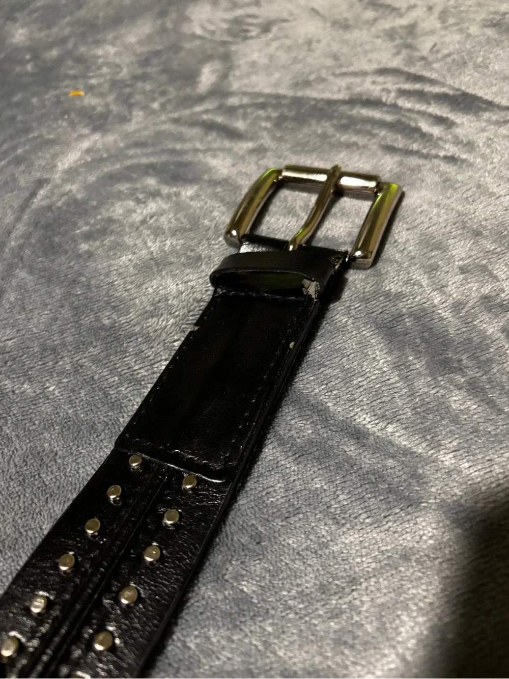 Michael Kors Black Leather Studded Belt with Silver Buckle